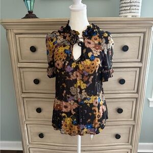 Odille Black Floral Ruffle Blouse